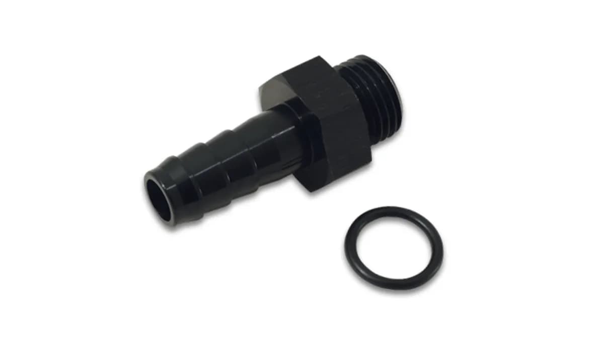 ORB to Hose Barb Adapter Fitting; -8AN Male ORB; 0.5 in. Barb Size; 6061 Aluminum; Black Anodized; Multi Barb;