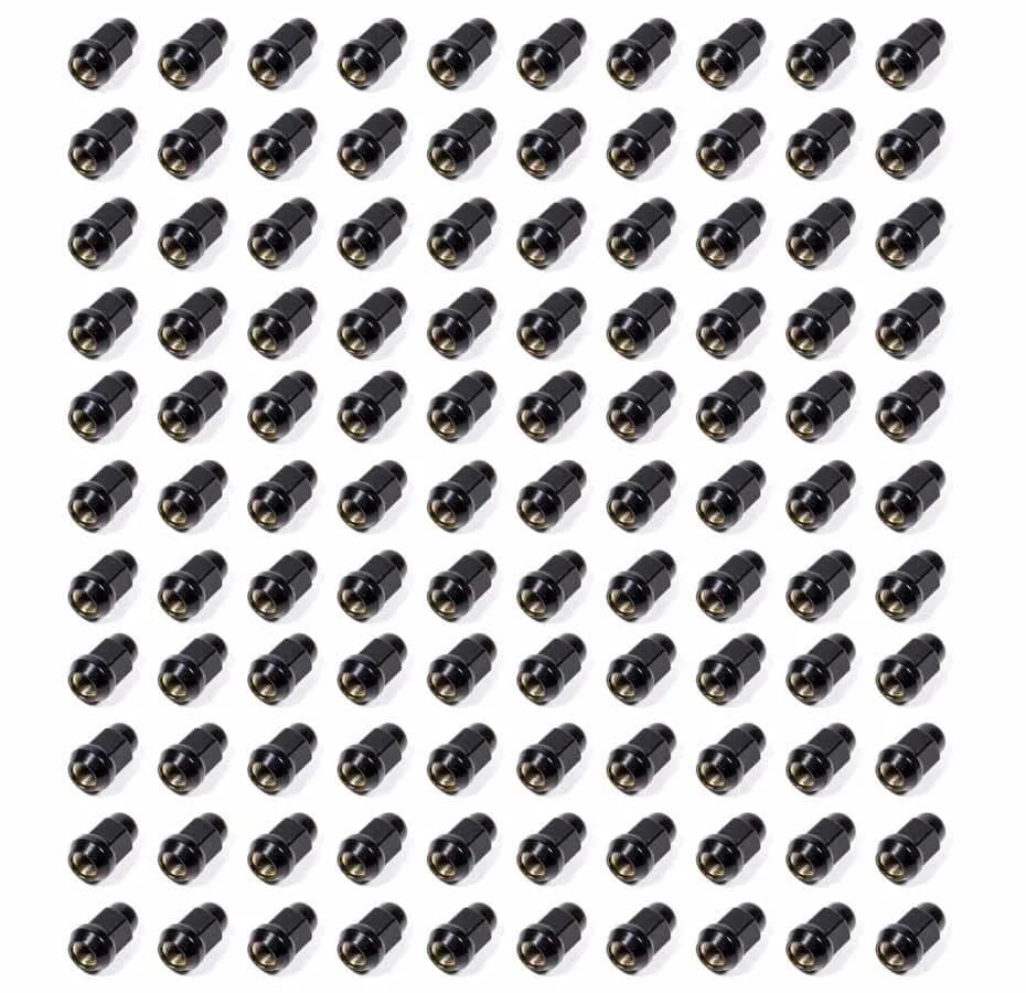 100 Lugnuts 1/2 Acorn Bulge 3/4in Hex Black