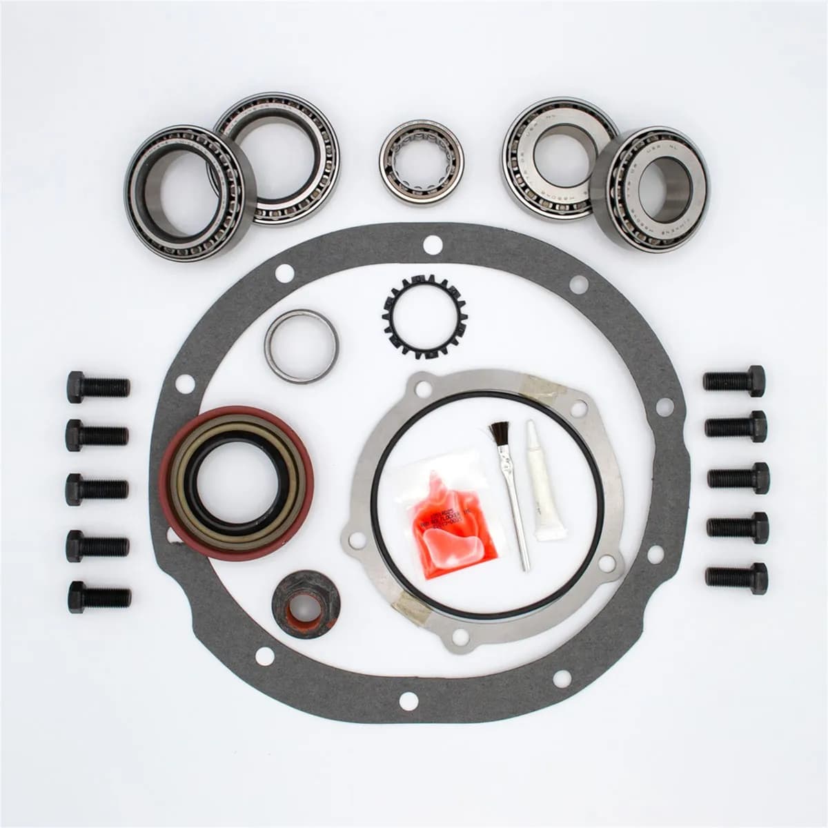 Eaton Master Differential Install Kit; Rear; Ford 9 in.; 10 Cover Bolts; 10 Ring Gear Bolts; 28/31 Axle Spline; 28 Pinion Spline; Standard Rotation; Carrier Shims Not Included;