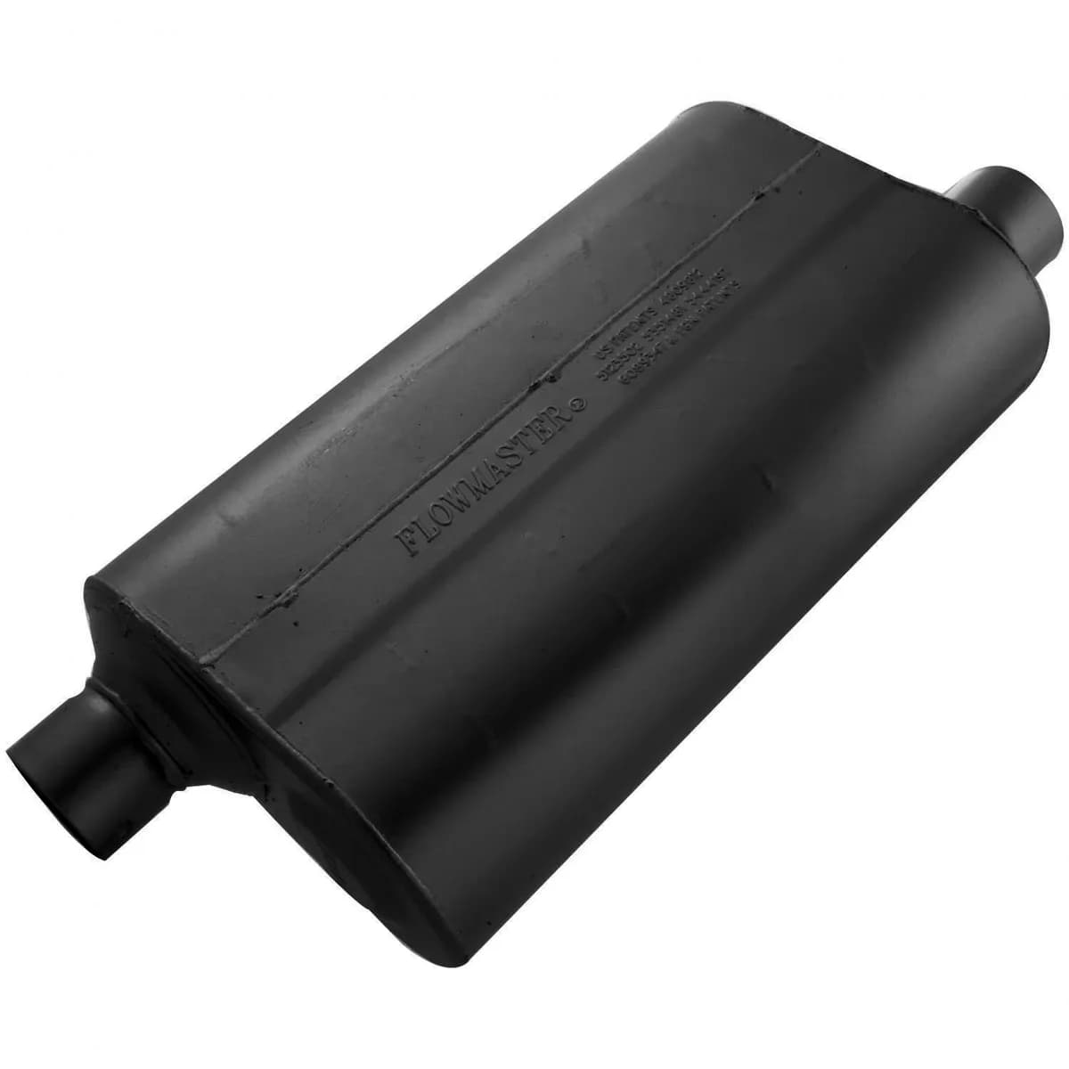 Super 50 Series / Performance Muffler 2.50in IN (O) / OUT (O) Opposite Side Offsets: ea 16 Gauge Aluminized Steel