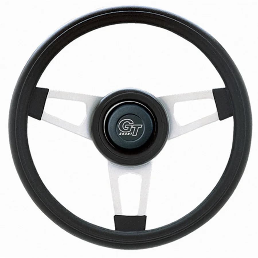 Challenger Steering Wheel; 13.75 in. Diameter; 2 1/4 in. Dish; Black Cushion Grip; Satin Silver 3-Spoke Design;