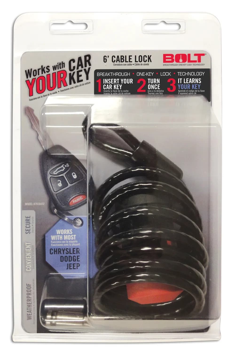 (Clamshell)9014 Chrysler/Dodge/Jeep Vehicles 6ft Cable Lock