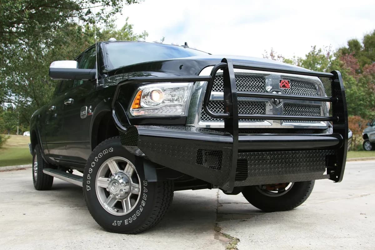 Black Steel Front Ranch Bumper; 2 Stage Black Powder Coated; w/Full Grill Guard; Incl. Light Cut-Outs;
