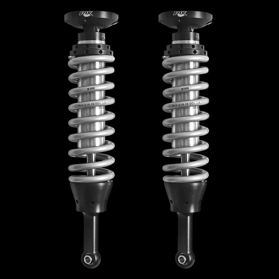 05-Up Toyota Tacoma 4WD & 2wd Prerunner Front Coilover Factory Race 2.5 Internal Floating Piston 4.6 Inch 0-2 Inch Lift Fox Offroad Shocks