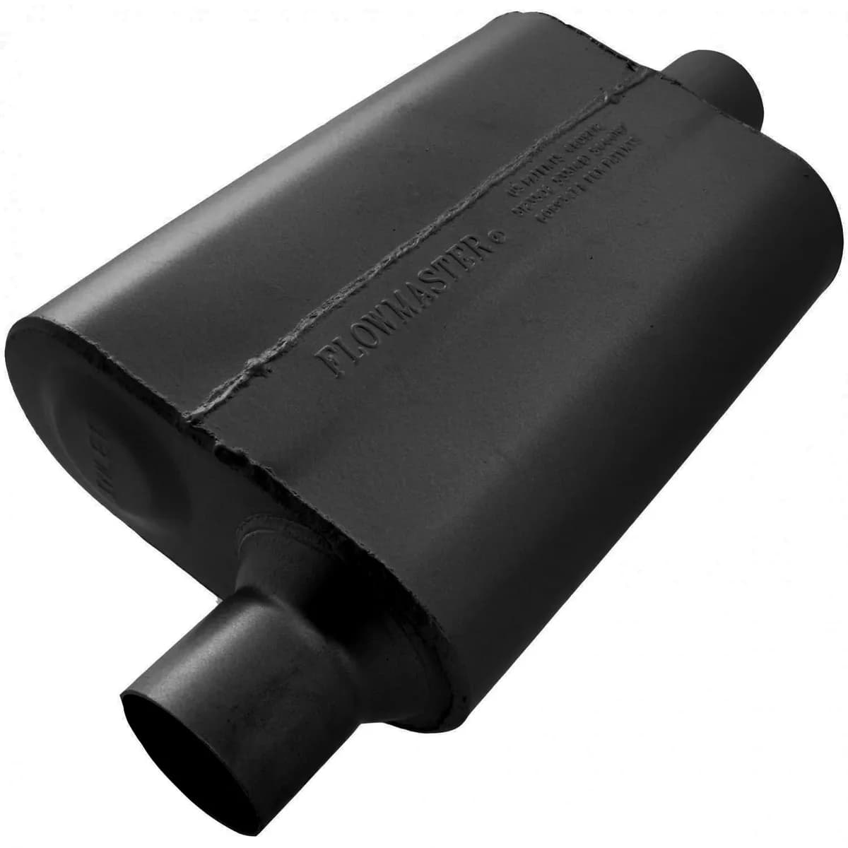40 Series Delta Flow Muffler 2.50in IN (O) / OUT (C): ea 16 Gauge Aluminized Steel