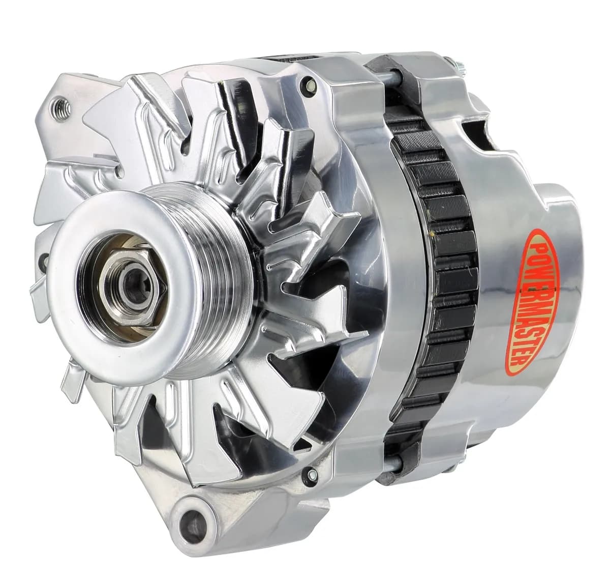 Alternator; CS130; Offset Left; Rear Battery Post; 140 Amp; 95 Idle; 6 Groove Pulley; Polished;