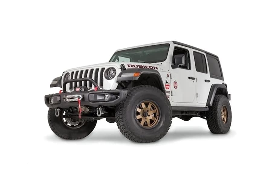 WARN - This low-height "stinger" bolts to the factory steel bumper on a Jeep Wrangler JL or Gladiator JT. The 2-in diameter tube provides a rugged style and