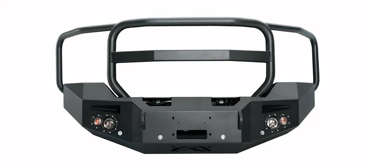 Premium Winch Front Bumper; 2 Stage Black Powder Coated; w/Full Grill Guard; w/Sensors;