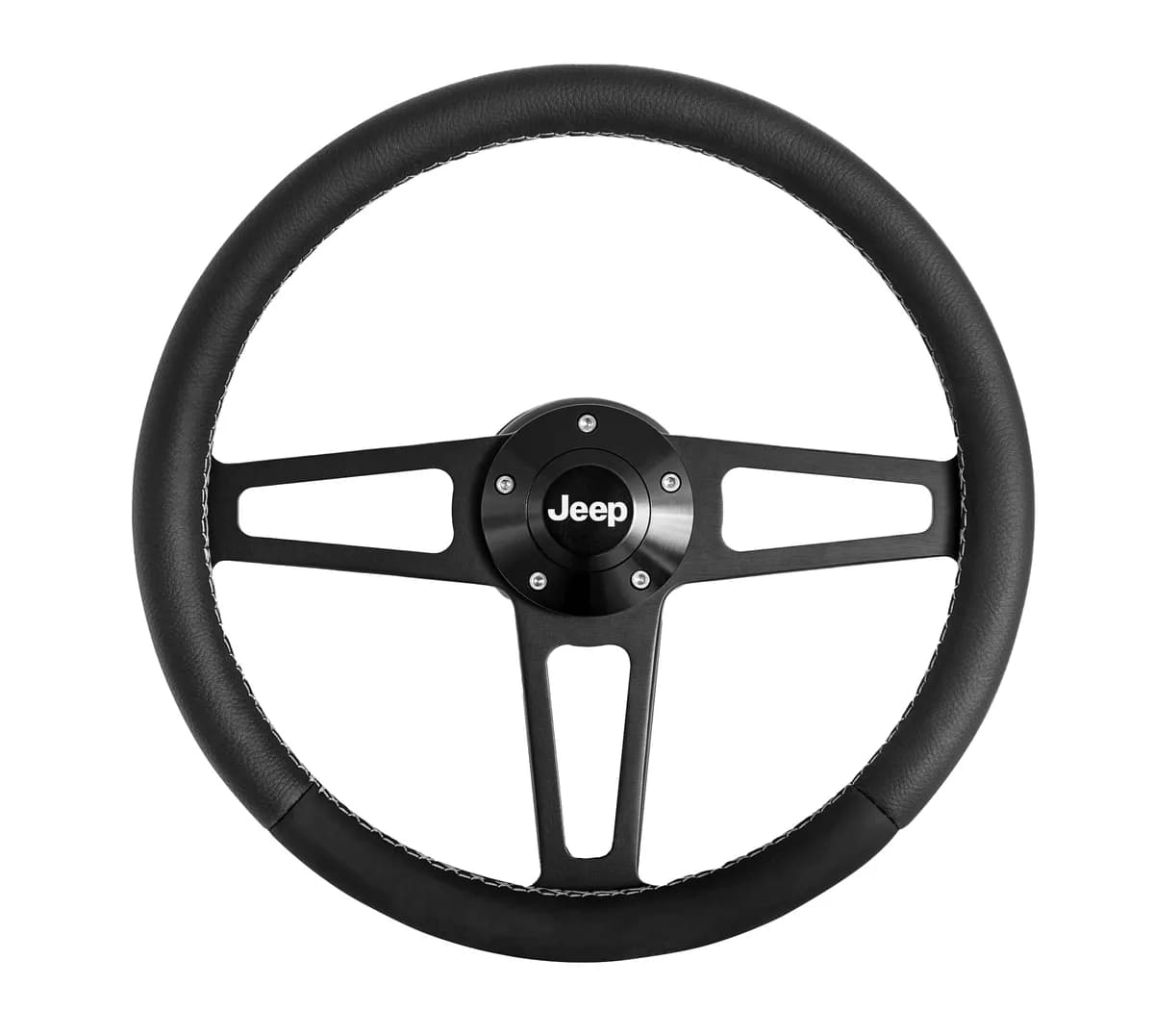 Billet T Series Steering Wheel and Installation Kit; Jeep Logo; Includes Billet Steering Wheel/OEM Center Cap/Install Kit PN[5196] Black;
