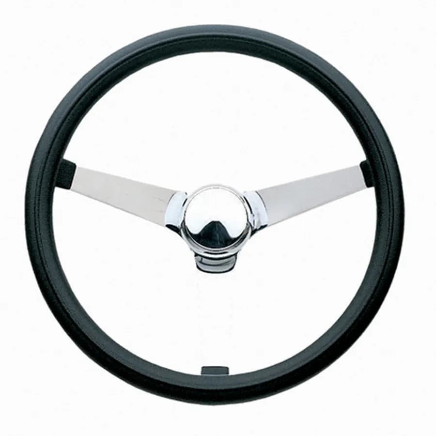 Classic Series Steering Wheel; 14 3/4 in. Diameter 3 1/2 in. Dish; Black Foam Cushion Grip; Chrome 3-Spoke Design;