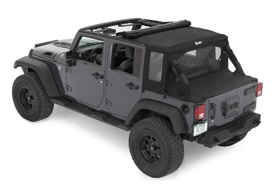 Jeep Wrangler Halftop Soft Top Conversion Kit For Jeep 2007-2018 Wrangler JK 4 Door Black Premium Twill Bestop