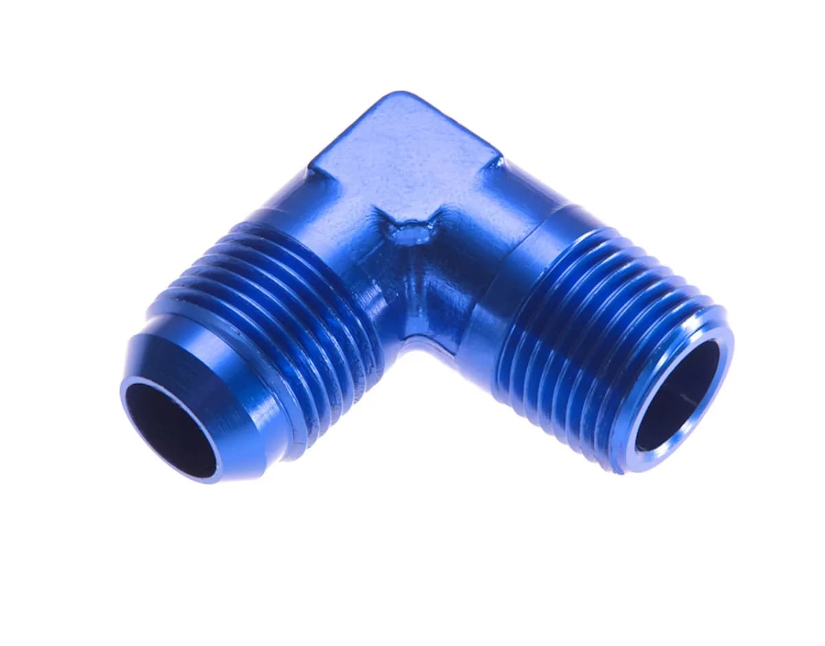 06 90 Degree Male Adapter to 04 (1/4) Npt Male Blue