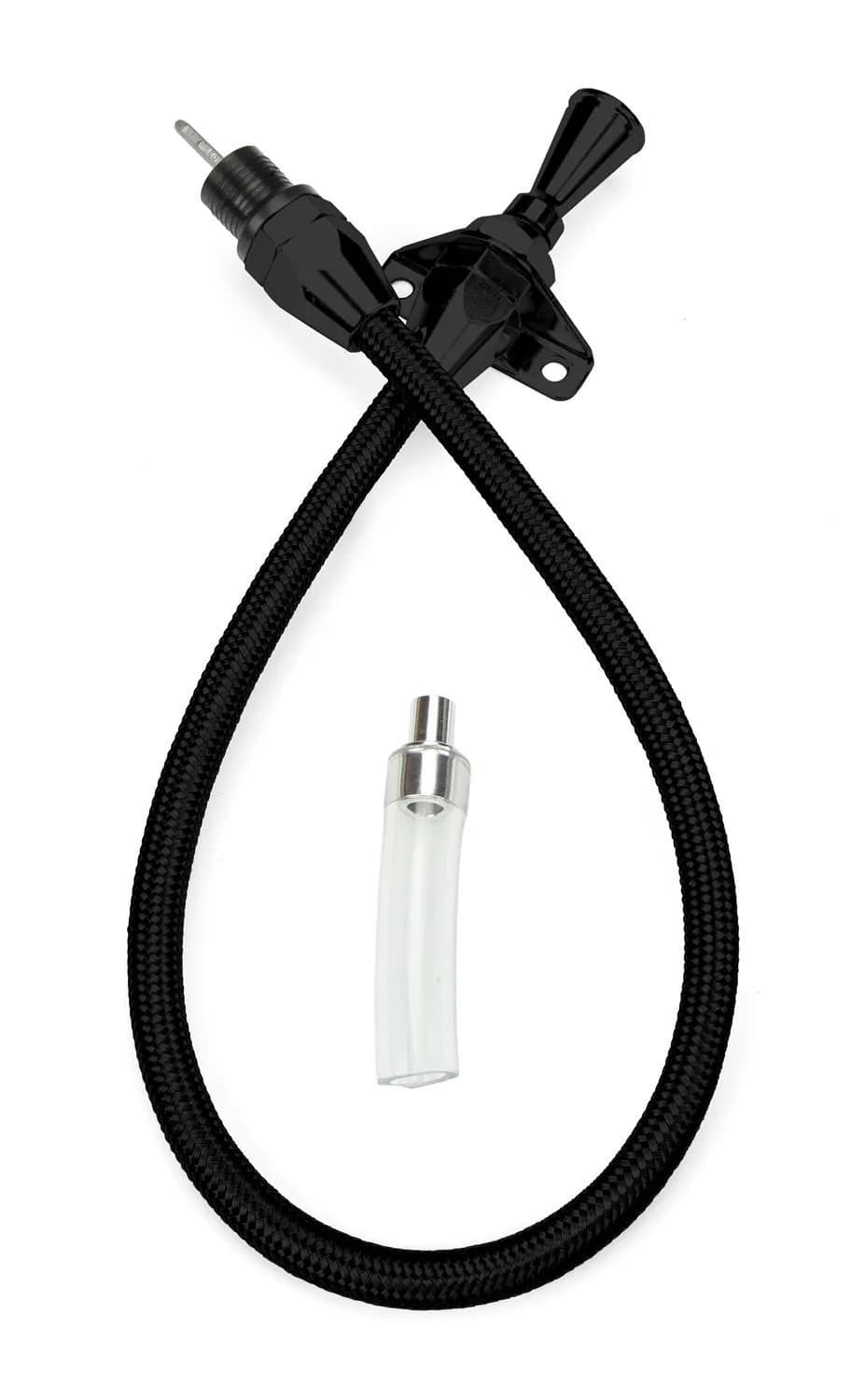 Hi-Tech Flexible Braided Transmission Dipstick; 36 in.; Firewall Mount; Incl. Flexible Inner Dipstick/Funnel Adapter/Braided Black Stainless Outer Housing; Black Finish;