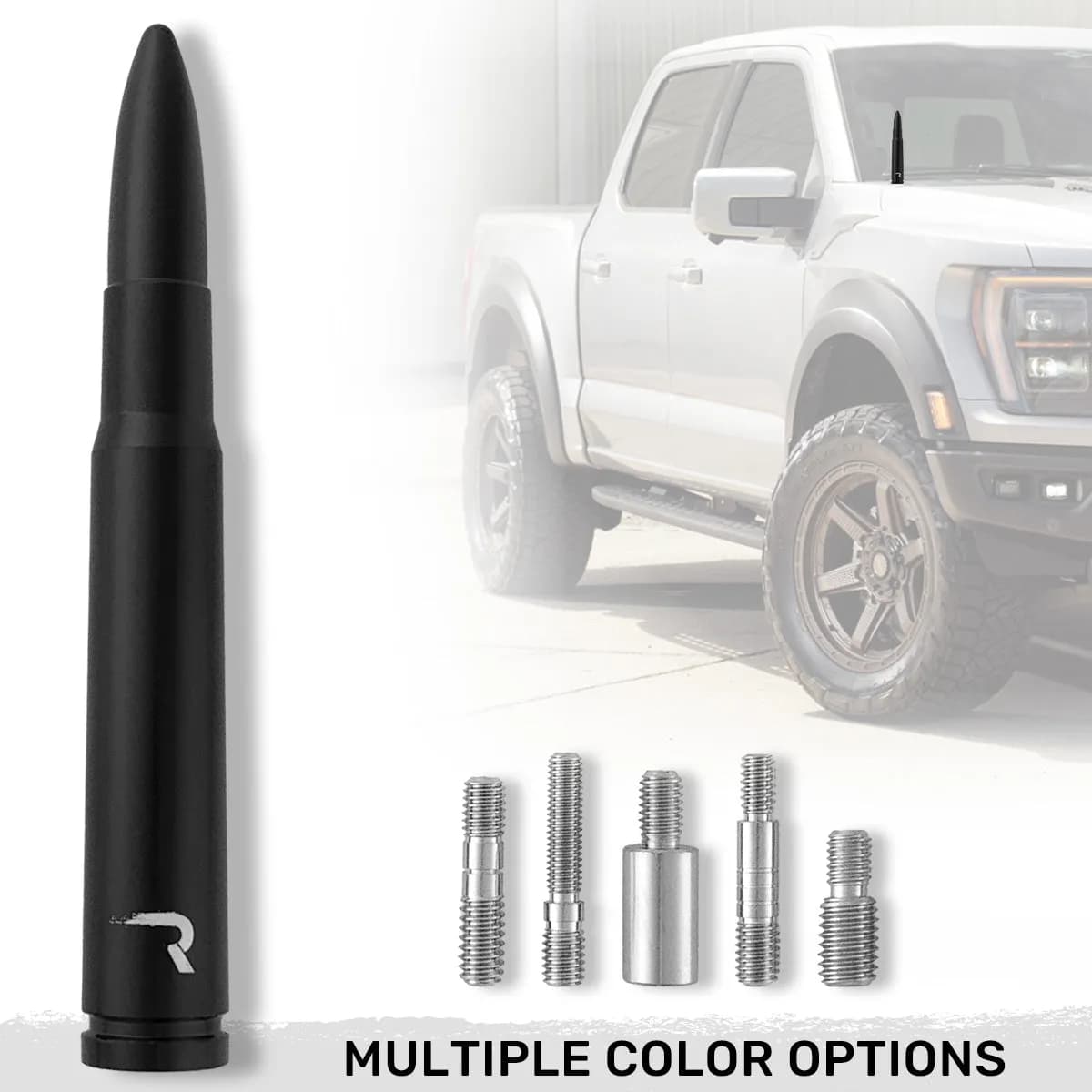 .50 Cal Bullet Shaped Aluminum 5inch Antenna - Universal Fitment Fits All Makes and Models w OEM Factory Threaded Anten