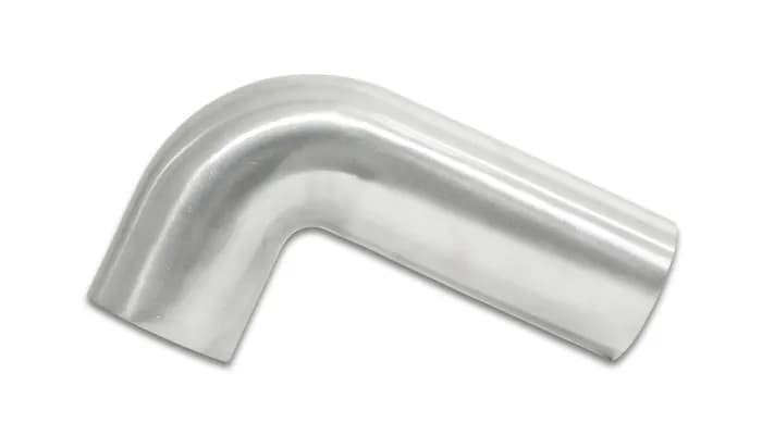 90 Degree Tight Radius Aluminum Bend; 3.5 in. OD; 2.5 in. Centerline Radius; 5x2 in. Leg Length From Tangent; 2MM Wall Thickness; 6063 Aluminum; Brushed;