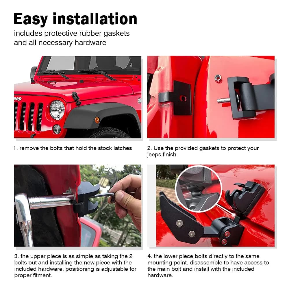 Xprite Aluminum Hood Latch with Distressed U.S. Flag for Jeep Wrangler