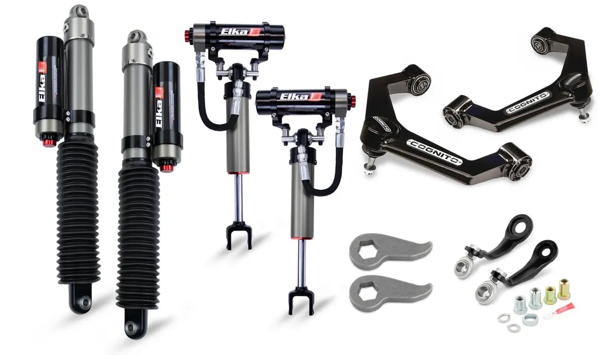 Cognito 3-Inch Elite Leveling Kit with Elka 2.5 Reservoir shocks for 2011-2019 Silverado/Sierra 2500-3500 2WD-4WD Trucks
