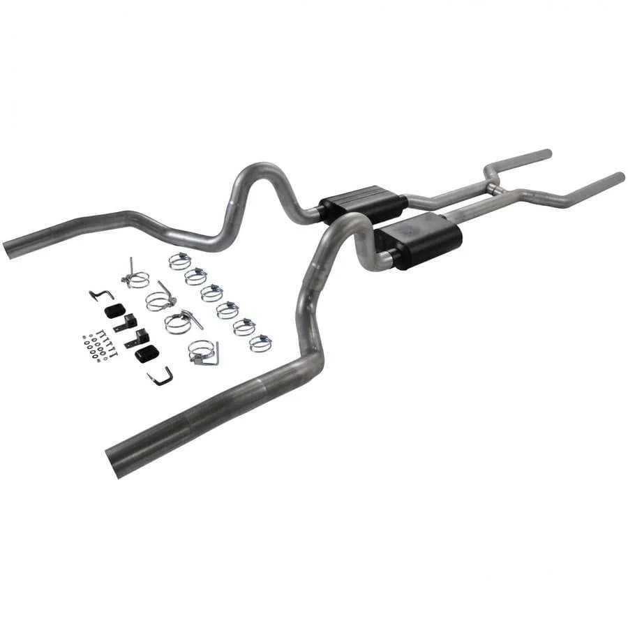 68-72 GM A-Body V-8 All 3.00in Mandrel Bent Tubing From Trans X-Member Back Incl. H-Pipe Hardware Super 40 Series Mufflers American Thunder DOR 16 Gauge Aluminized Steel