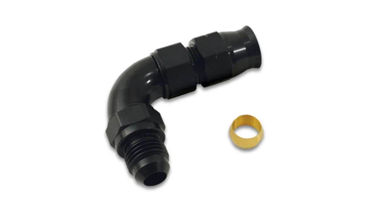 90 Degree Tube to Male AN Adapter Fitting; -6AN; 0.375 in. Tube OD; 6061 Aluminum; Black Anodized;
