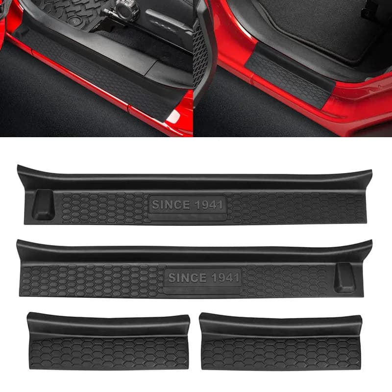 Black Rubber Door Sill Guards Kit For 2018-Later Jeep Wrangler JL & Gladiator JT 4 Doors