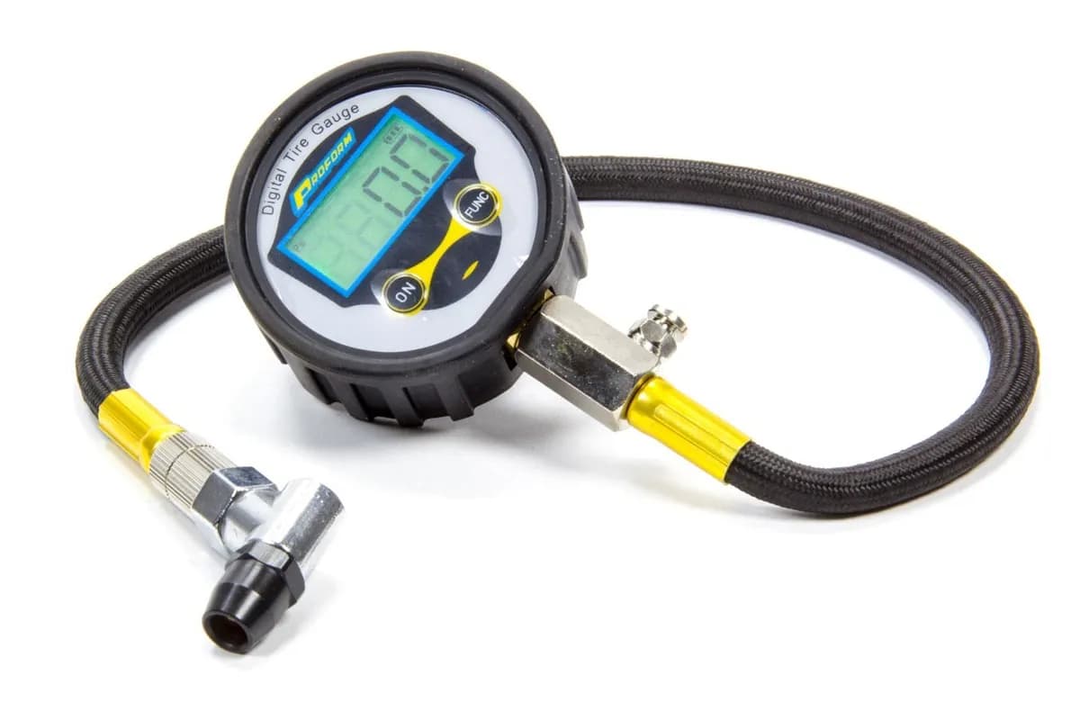 Digital Tire Pressure Gauge 0-60 PSI Range 0.1 PSI Increments Backlit Screen Single Bleed Button 360 Degree Swivel Air Chuck Fitting Proform