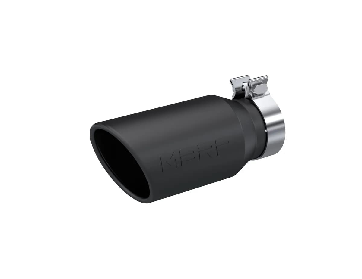 Armor BLK Exhaust Tip; 4.5 in. Outer Diameter; 3.2 in. Inlet Diameter; 10 in. Length; Single Walled; Angle Cut Rolled Edge; Black Coated;