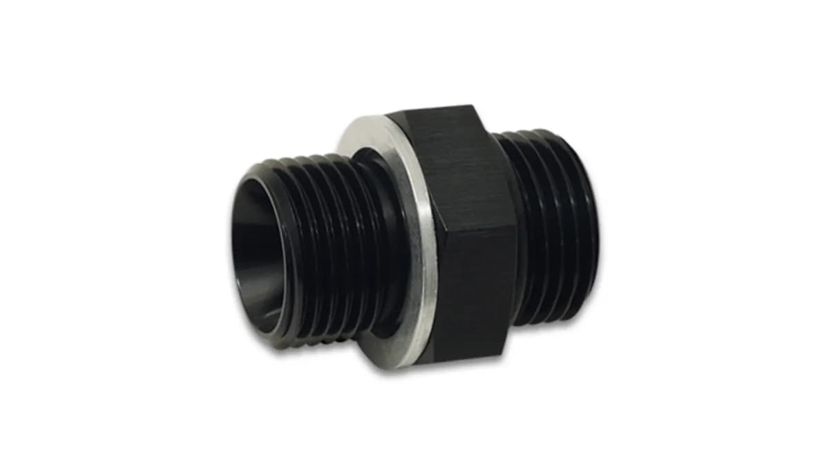 ORB to Metric Adapter Fitting; -6AN Male ORB; M14 x 1.5 Male Metric Size; 6061 Aluminum; Black Anodized;