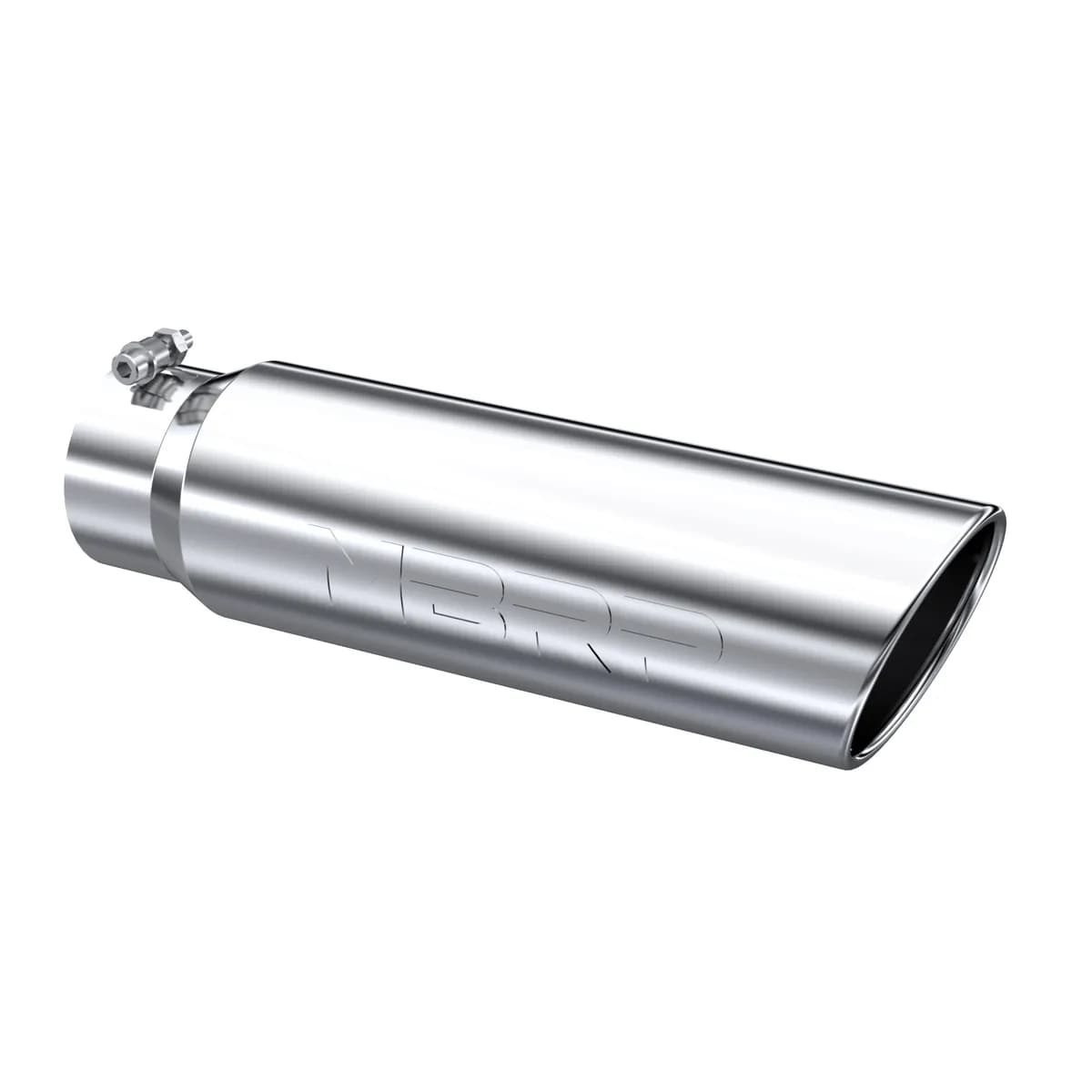 Armor Pro Exhaust Tip; 4 in. Inlet Diameter; 5 in. Outlet Diameter; 18 in. Length; Angled Rolled End; T304 Stainless Steel; Mirror Polished;
