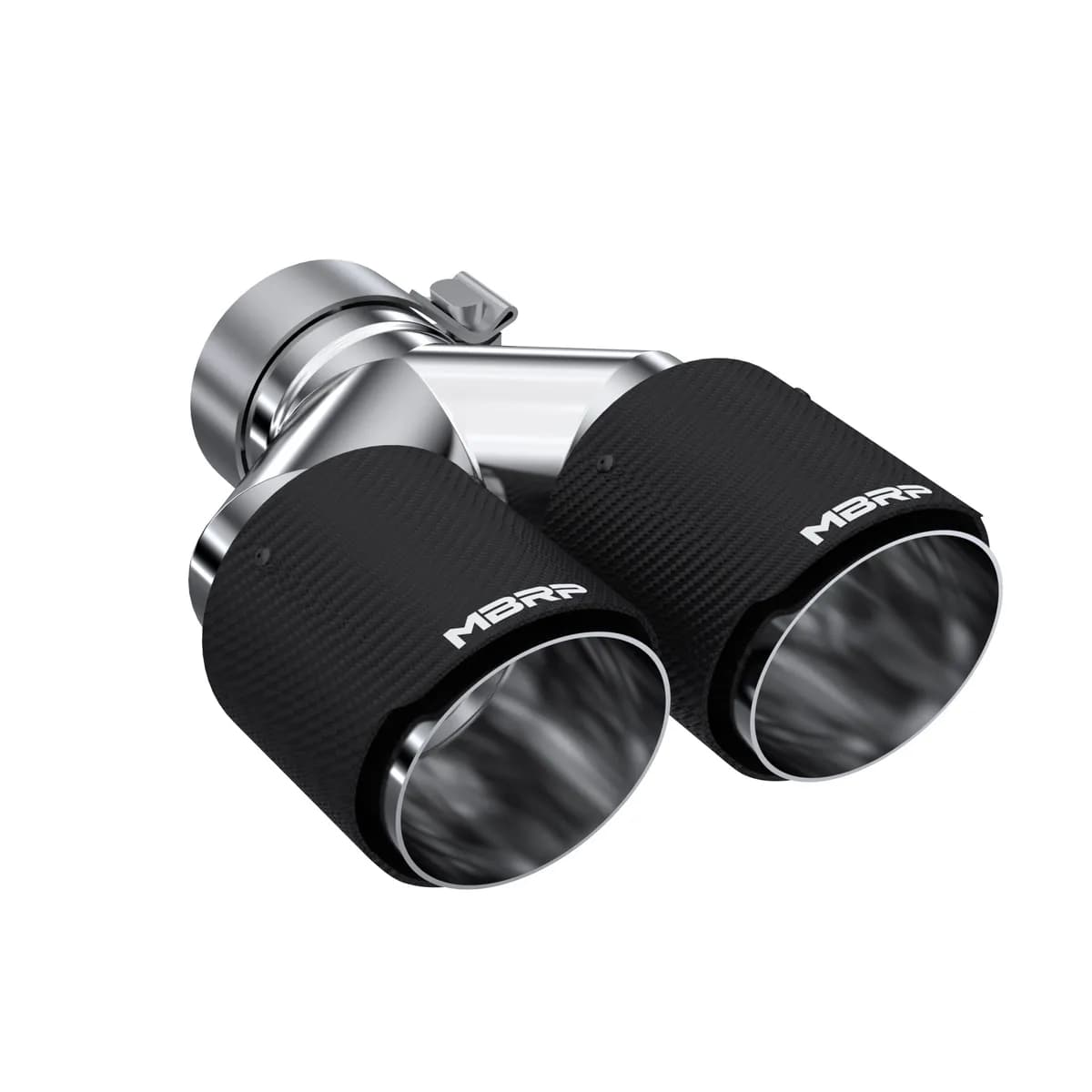 Carbon Fiber Exhaust Tip; 3 in. Inlet Diameter; 4 in. Outlet Diameter; Right Tip 9.87 in. Length; Left Tip 9.37 in. Length; Dual Out; Carbon Fiber Finish;