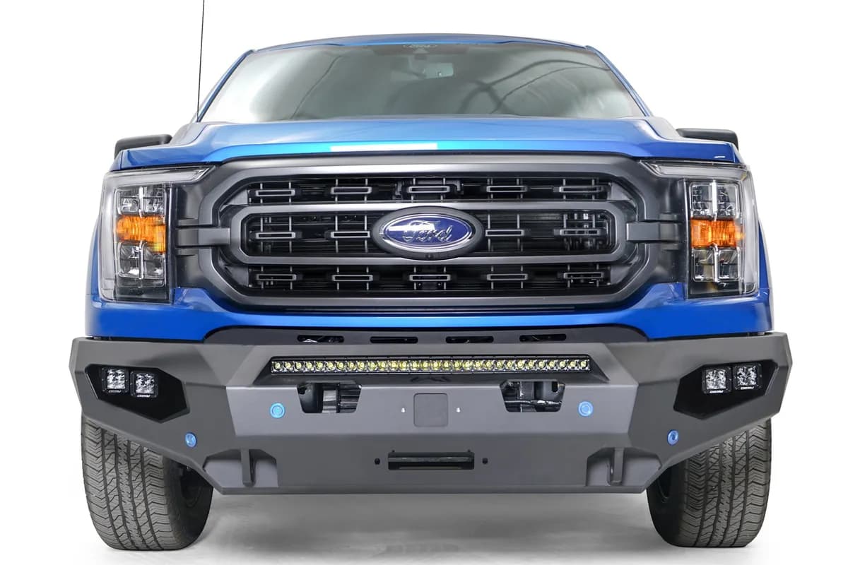 Matrix Front Bumper; 2 Stage Black Powder Coat; No Guard; w/Sensor Holes; Compatible w/Adaptive Cruise Control; Accommodates Factory LED Fog Lights Or [3] 3X3 LED Cubes;