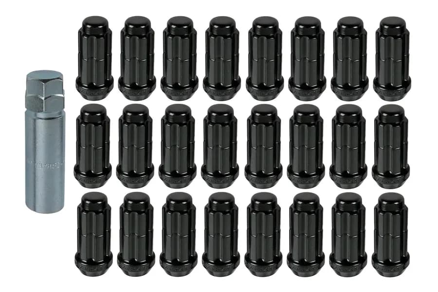 Small Diam Spln Duplex Lug Nuts 13/16&7/8 Key 14x1.50 Black 24qty K6TS-14150BGR