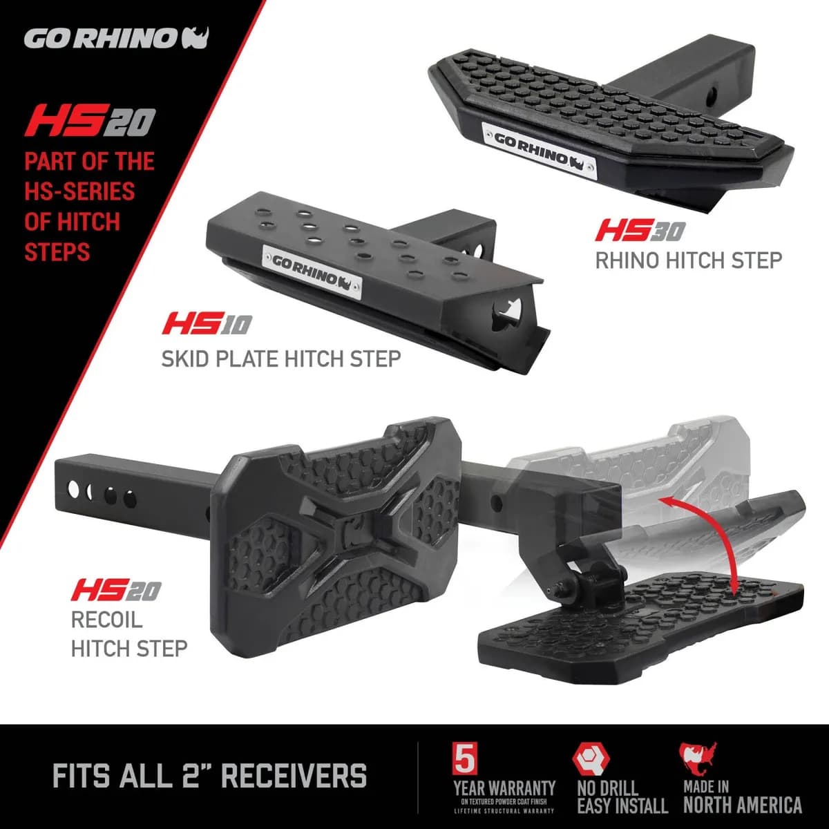 2in Hitch Receivers Universal Fold Down Bumper Step Black