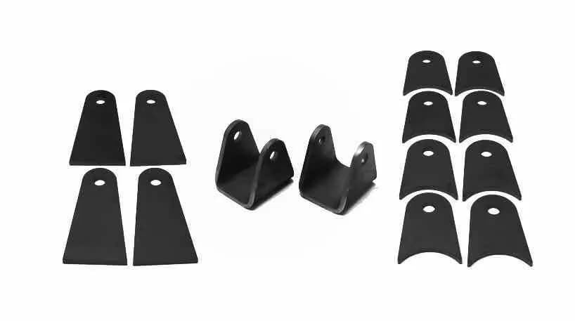 Steinjäger Tabs and Clevises, Weld On 4 Link Tab and Clevis Kits 0.625 Bore 3.50 Axle Diameter 8 Axle Tabs 4.00 Inches Long 4 Flat Tabs 4.00 Inches Long 2 Clevises with 3.00 Inch Jaw