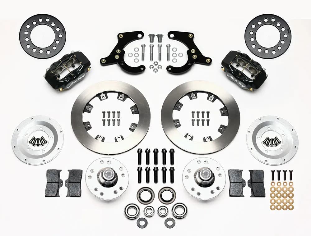 1955 - 1957 Chevrolet Forged Dynalite Pro Series Front Brake Kit - 140-11010 - SRP Drilled & Slotted / Red
