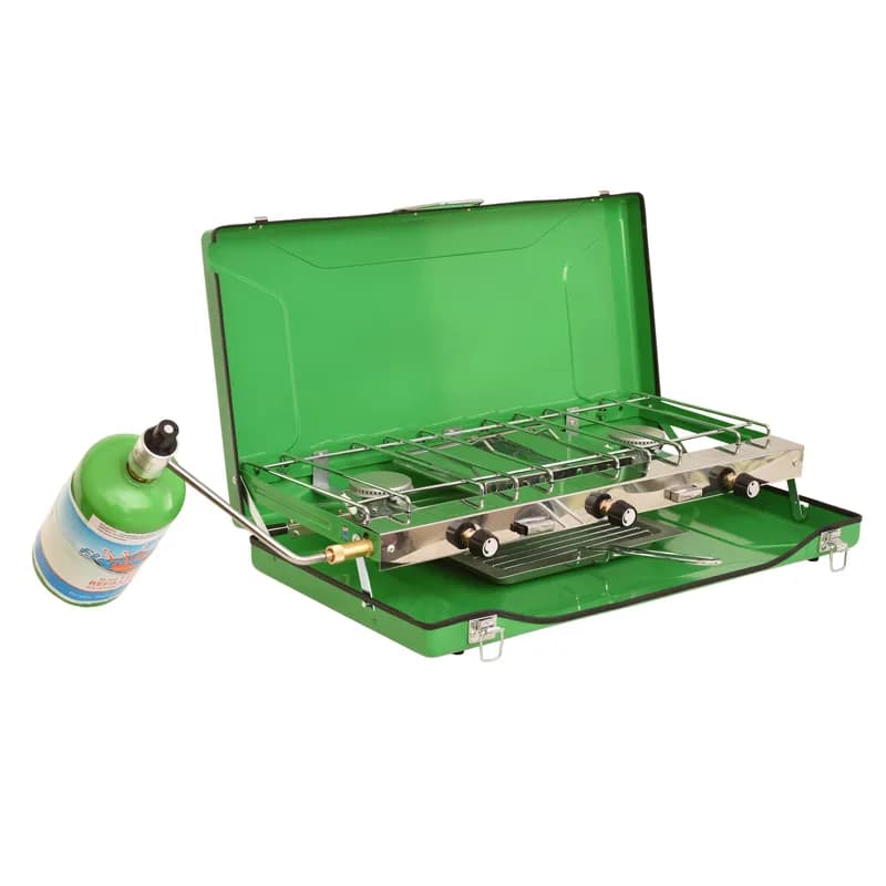 Portable 3 Burner Propane Gas Camping Stove W/Toast Tray