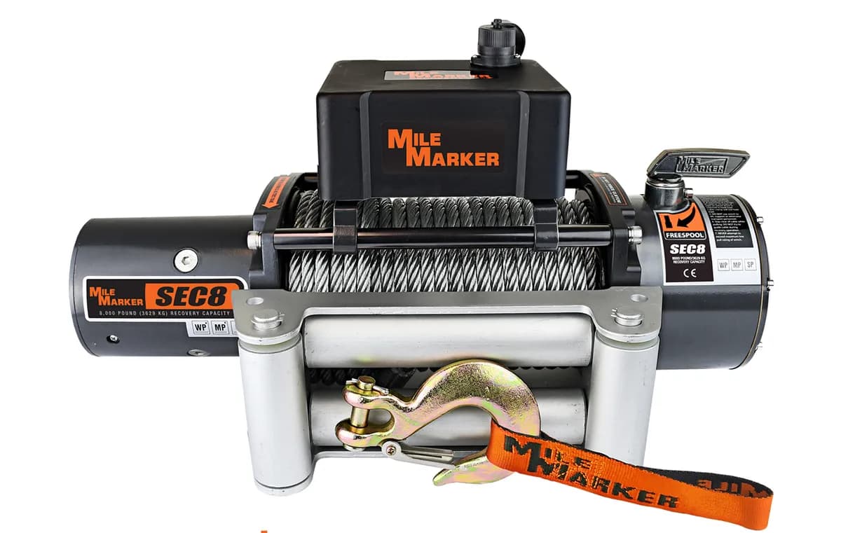 8000 LB Winch 100 Foot Steel Cable Waterproof 4.8 HP Series Wound Motor 12V SEC8 ES Mile Marker