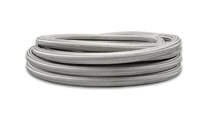 Stainless Steel Braided Flex Hose; -4AN; 0.1875 in. Hose ID; 0.3125 in. Hose OD; 3 in. BR; 4000 PSI Operating Pressure; 12000 PSI BP; 10 ft. Roll; w/PTFE Liner;