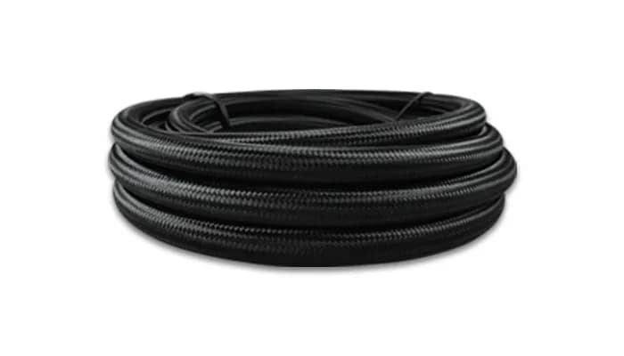 Nylon Braided Flex Hose; -8AN; 0.422 in. Hose ID; 0.547 in. Hose OD; 5.5625 in. Bend Radius; 2500 PSI Operating Pressure; 8000 PSI BP; 10ft. Roll; Black; w/PTFE Liner;