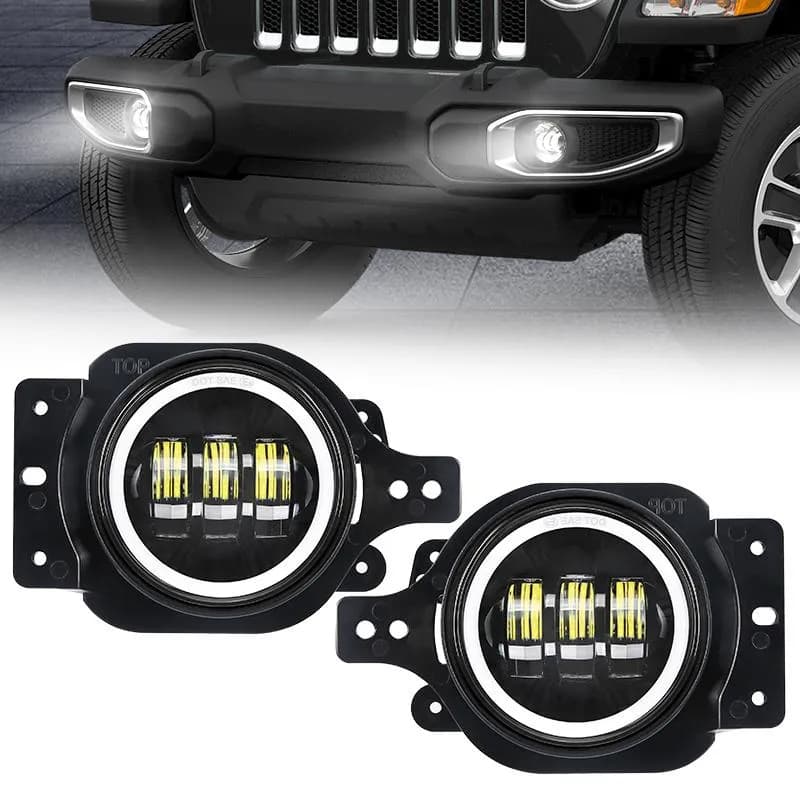 "4"" Round LED Halo Fog Lights with White Daytime Running Light for Jeep Wrangler JL Jeep Gladiator JT 2018-Later"