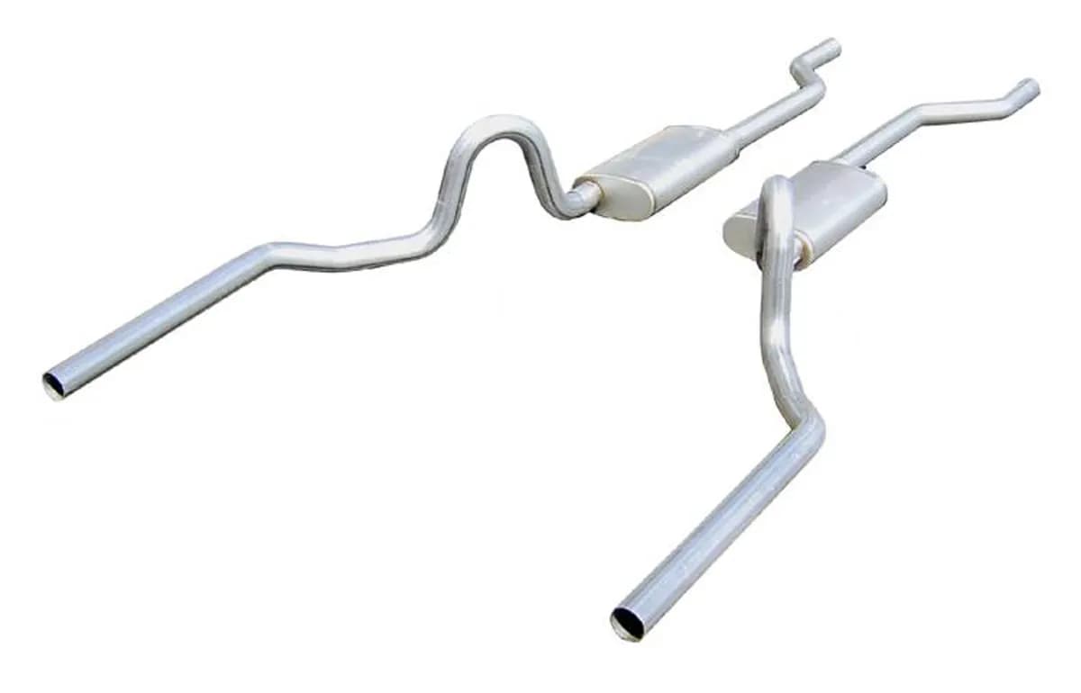 Crossmember Back Without X-Pipe Exhaust System 64-72 A-Body Split Rear Dual Exit 2.5 in Intermediate Tail Pipe Turbo Pro Mufflers Hardware Incl Tip Not Incl Natural 409 Stainless Steel Pypes Exhaust