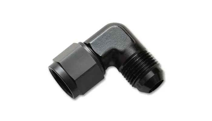 90 Degree Swivel Adapter Fitting; -3AN Female x -3AN Male; 6061 Aluminum; Black Anodized;
