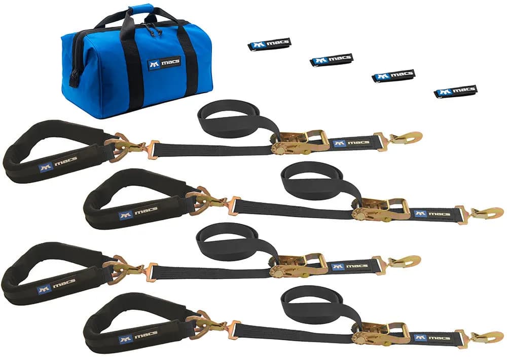 Pro Pack Black 2in x 8ft Direct Hook Ratchet Straps And (Axle Straps Black 2in x 24in )