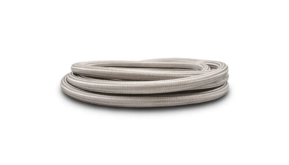 Stainless Steel Braided Flex Hose; -6AN; 0.344 in. Hose ID; 0.5625 in. Hose OD; 1000 PSI Operating Pressure; 6000 PSI BP; Natural; 50 ft. Roll;