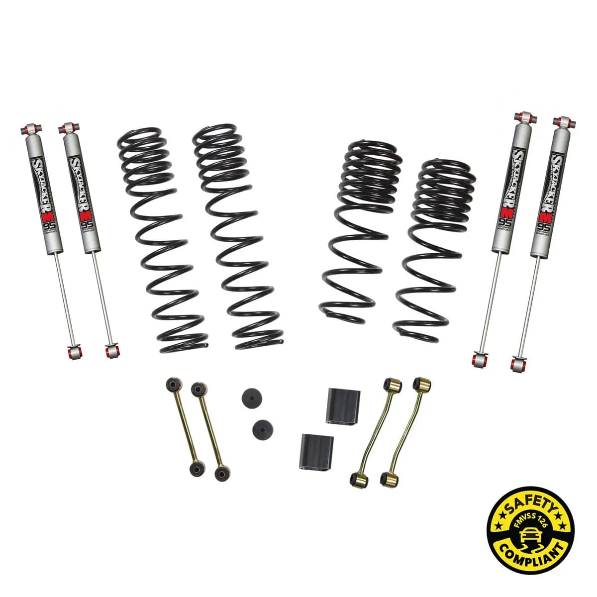 Long Travel Series Suspension Lift Kit w/Shocks 2-2.5 Inch Lift 18-19 Jeep Wrangler Sport 18-19 Jeep Wrangler Sport S Incl. Long Travel Coil Springs Extended Sway Bar Links Bump Stop Extensions Long Travel M95 Monotube Shocks Skyjacker