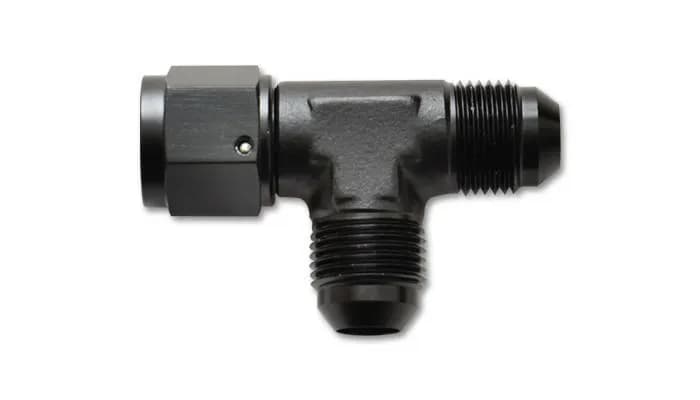 Tee Adapter Fitting; -4AN; 6061 Aluminum; Black Anodized; w/Female -4AN Swivel;