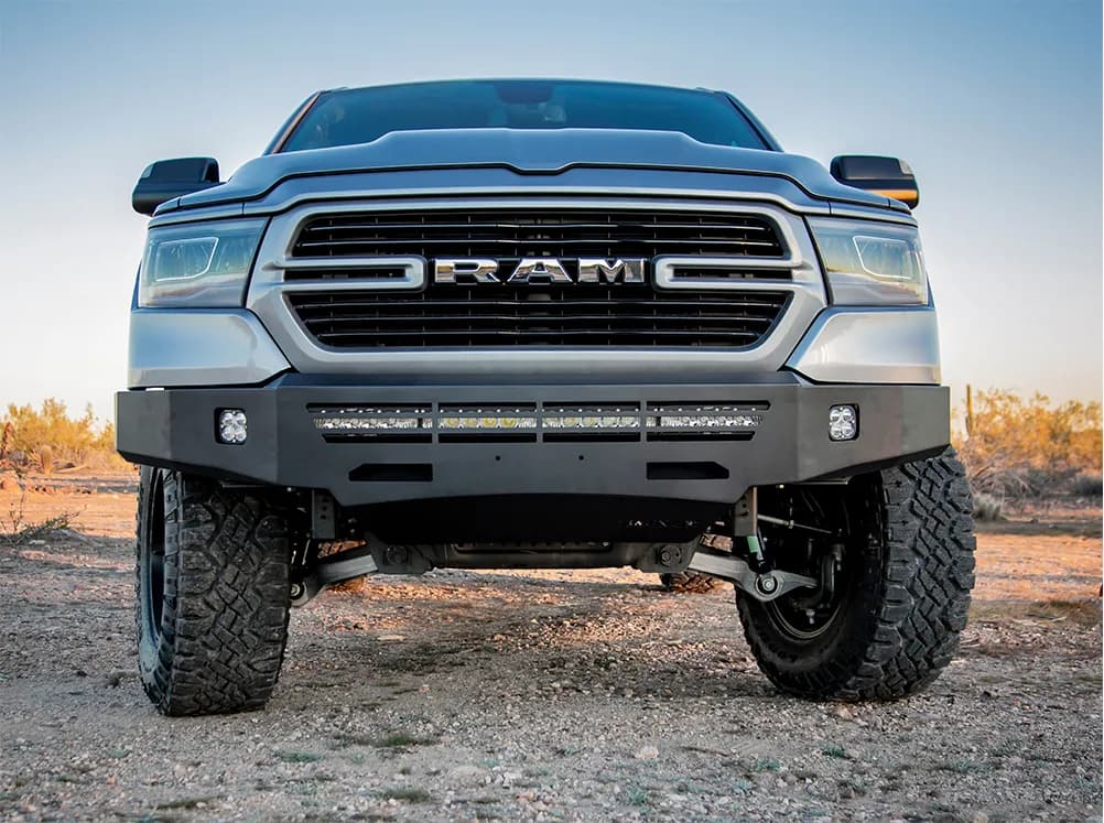 Alumilite Front Bumper; w/ Single Square Lights Holes; Fits w/o Or w/ Parking Sensors; Retains Factory Tow Hooks; Non-Winch;