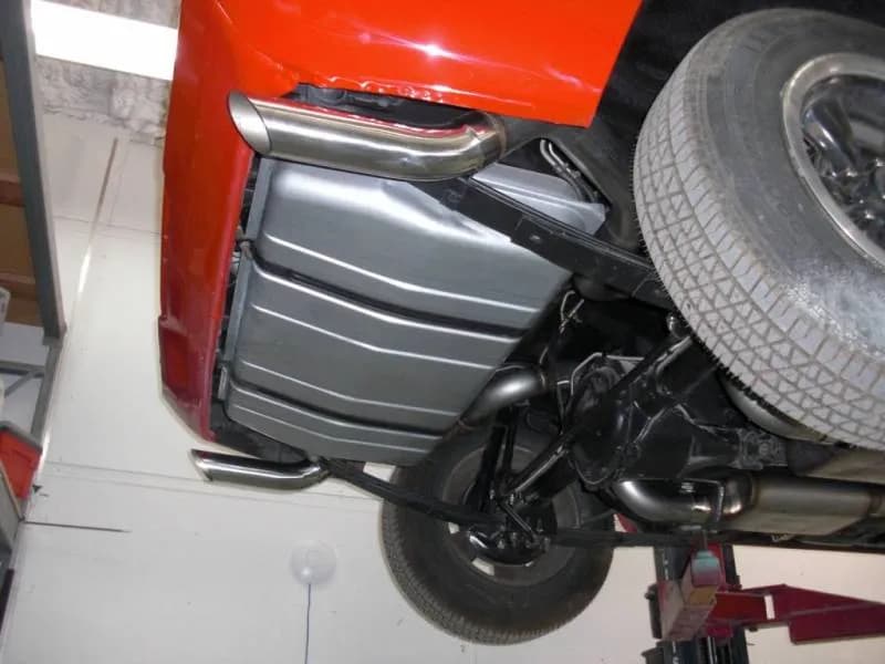 Crossmember Back w X-Pipe Exhaust System 70-74 F-Body Split Rear Dual Quarter Exit 3in Intermediate And Tail Pipe Turbo Pro Mufflers Hardware Incl Tip Not Incl Polished 304 Stainless Pypes Exhaust