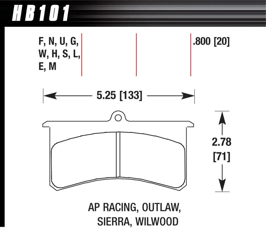 Black Disc Brake Pad; 0.800 Thickness; Fits Wilwood SL; AP Racing; Outlaw;