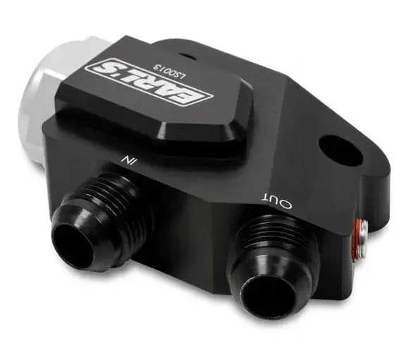 Earls LS Side Mount Oil Cooler Adapter w/ 212 degree thermostat