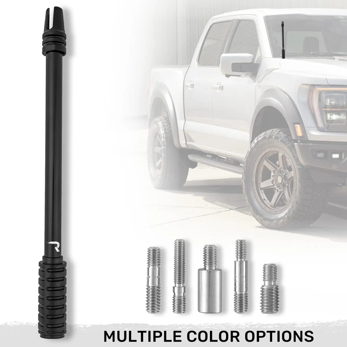 AR-15 Rifle Barrel 10" Aluminum Truck Antenna with 3-Pronged Threaded Flash Hider Barrel Tip (Antenna Fits OEM Factory Threaded Antenna Base) Multiple Colors - BLACK